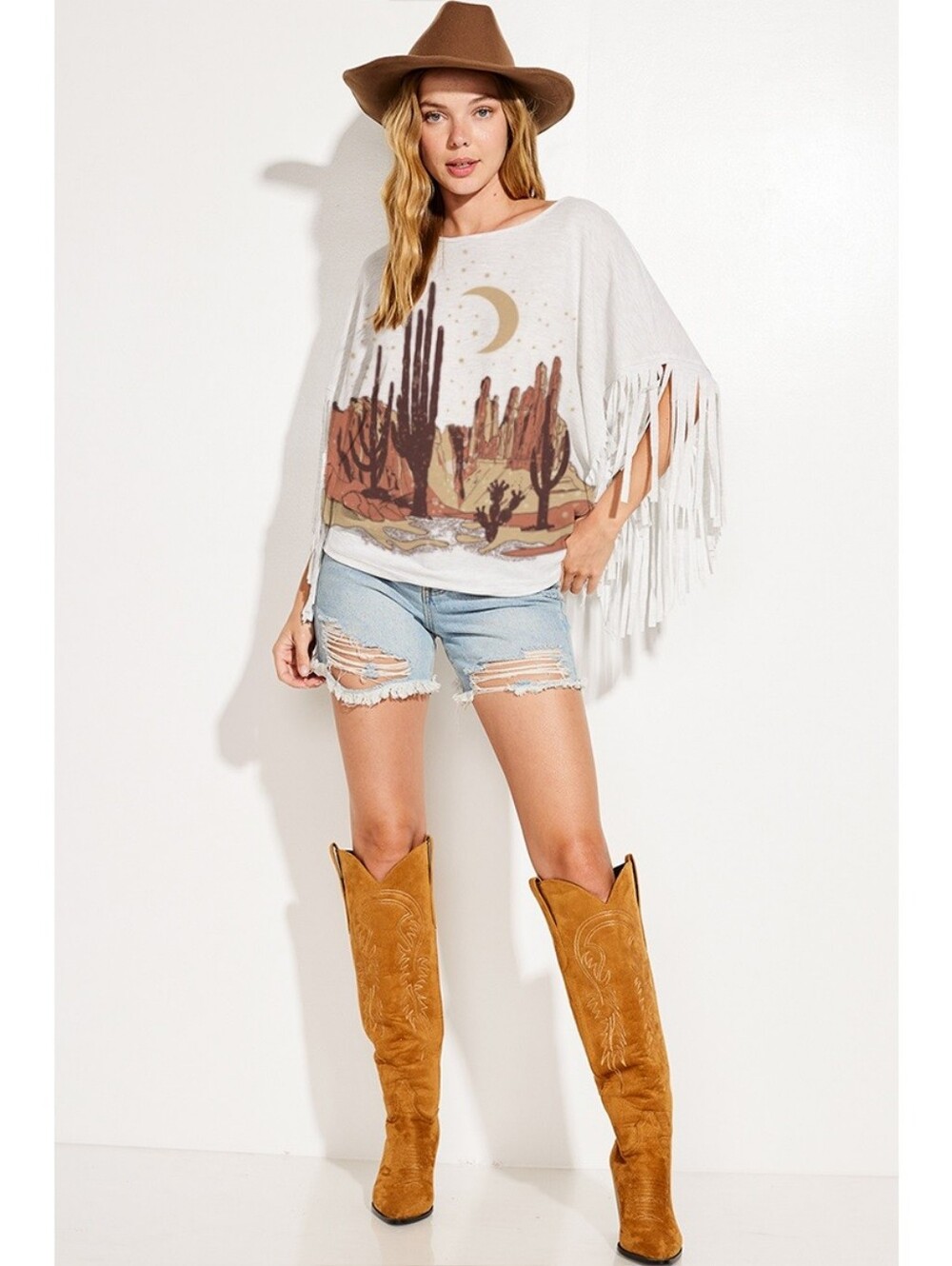 Phil Love Boutique Western Print Fringe Dolman Sleeve Top
